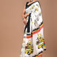 Car Print Handblock Printed Cotton Mulmul Saree with Blouse Piece