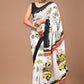 Car Print Handblock Printed Cotton Mulmul Saree with Blouse Piece