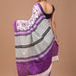 Purple Floral Handblock Printed Cotton Mulmul Saree with Blouse Piece