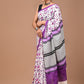 Purple Floral Handblock Printed Cotton Mulmul Saree with Blouse Piece