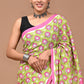 Kids Lion Handblock Printed Cotton Mulmul Saree with Blouse Piece
