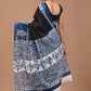 Pink & Blue Handblock Printed Cotton Mulmul Saree with Blouse Piece