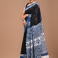 Pink & Blue Handblock Printed Cotton Mulmul Saree with Blouse Piece