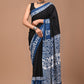 Pink & Blue Handblock Printed Cotton Mulmul Saree with Blouse Piece