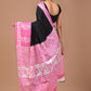 Pink & Black Handblock Printed Cotton Mulmul Saree with Blouse Piece