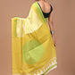 Musturd & Green Handblock Printed Cotton Mulmul Saree with Blouse Piece