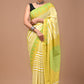 Musturd & Green Handblock Printed Cotton Mulmul Saree with Blouse Piece