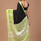 Black & Green Handblock Printed Cotton Mulmul Saree with Blouse Piece
