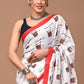 TEA Print Handblock Printed Cotton Mulmul Saree with Blouse Piece