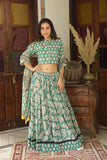 Bagru Handblock Printed CHANIYA CHOLI CROP TOP AND SKIRT WITH MULMUL DUPATTA