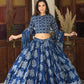 Bagru Handblock Printed CHANIYA CHOLI CROP TOP AND SKIRT WITH MULMUL DUPATTA