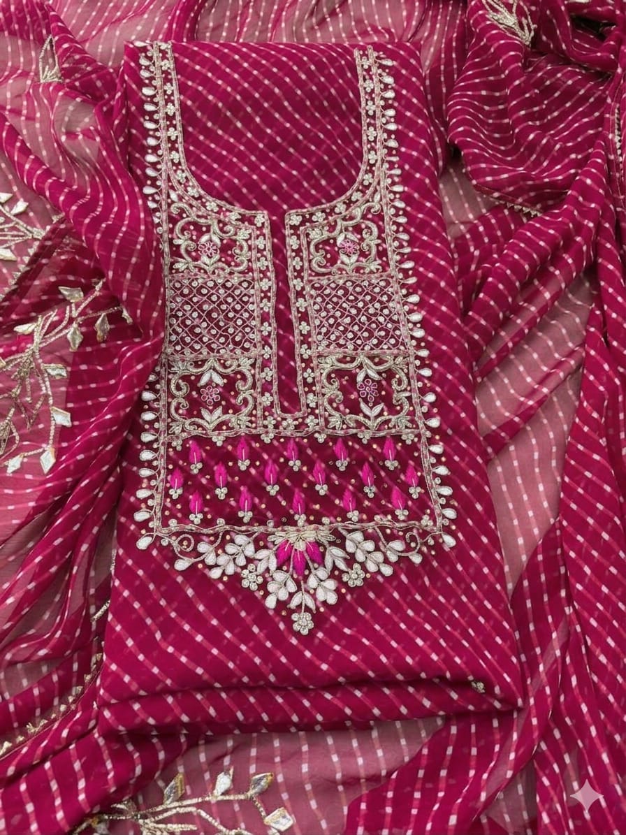 Festival Special Magenta Pink Leheriya Georgette Suit with Heavy Hand Embroidery zardozi work | THE BHANKAR'S