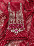 Red Leheriya Georgette Suit with Heavy Hand Embroidery | THE BHANKAR'S