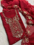 Teej Special Red Leheriya Georgette Suit with Heavy Hand Embroidery zardozi work | THE BHANKAR'S