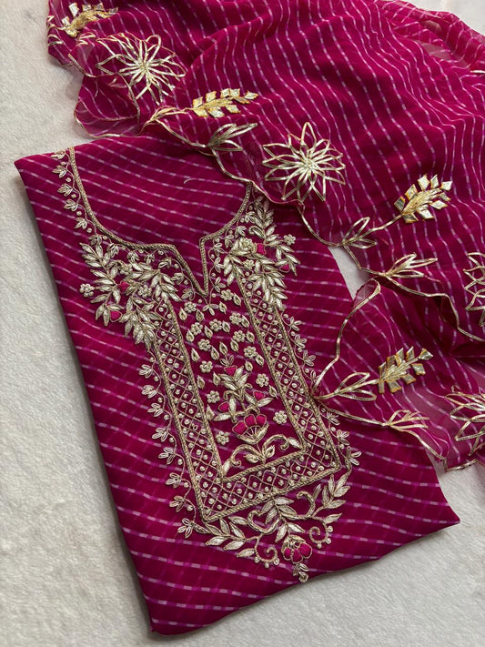 Festive Special Megenta Pink Leheriya Georgette Suit with Heavy Hand Embroidery zardozi work | THE BHANKAR'S