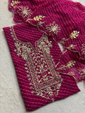 Festive Special Megenta Pink Leheriya Georgette Suit with Heavy Hand Embroidery zardozi work | THE BHANKAR'S