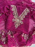V Neck Megenta Pink Leheriya Georgette Suit with Heavy Hand Embroidery zardozi work | THE BHANKAR'S