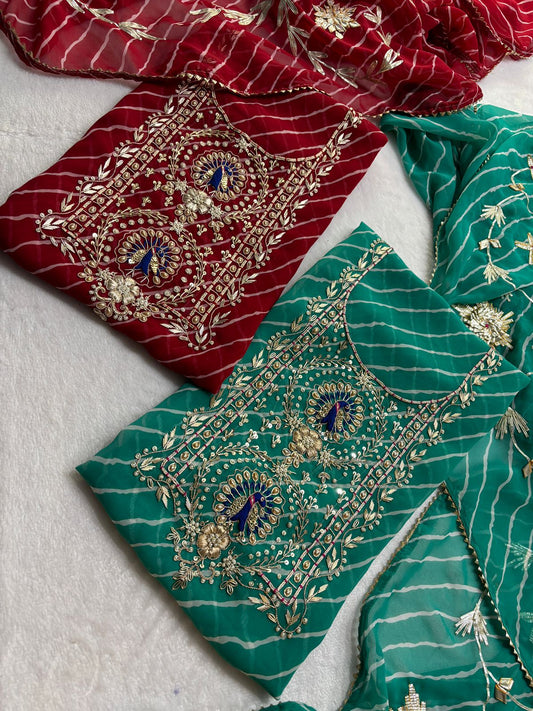 Festive Collection Leheriya Georgette Suit with Heavy Hand Embroidery zardozi work | THE BHANKAR'S