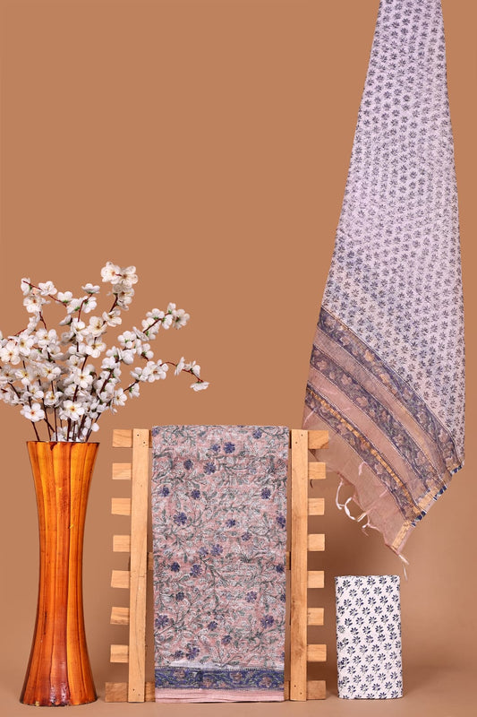 Handblock Printed Kota Doria Suit Material With Kota Doria Dupatta with Jari Border| The Bhankar's| RF