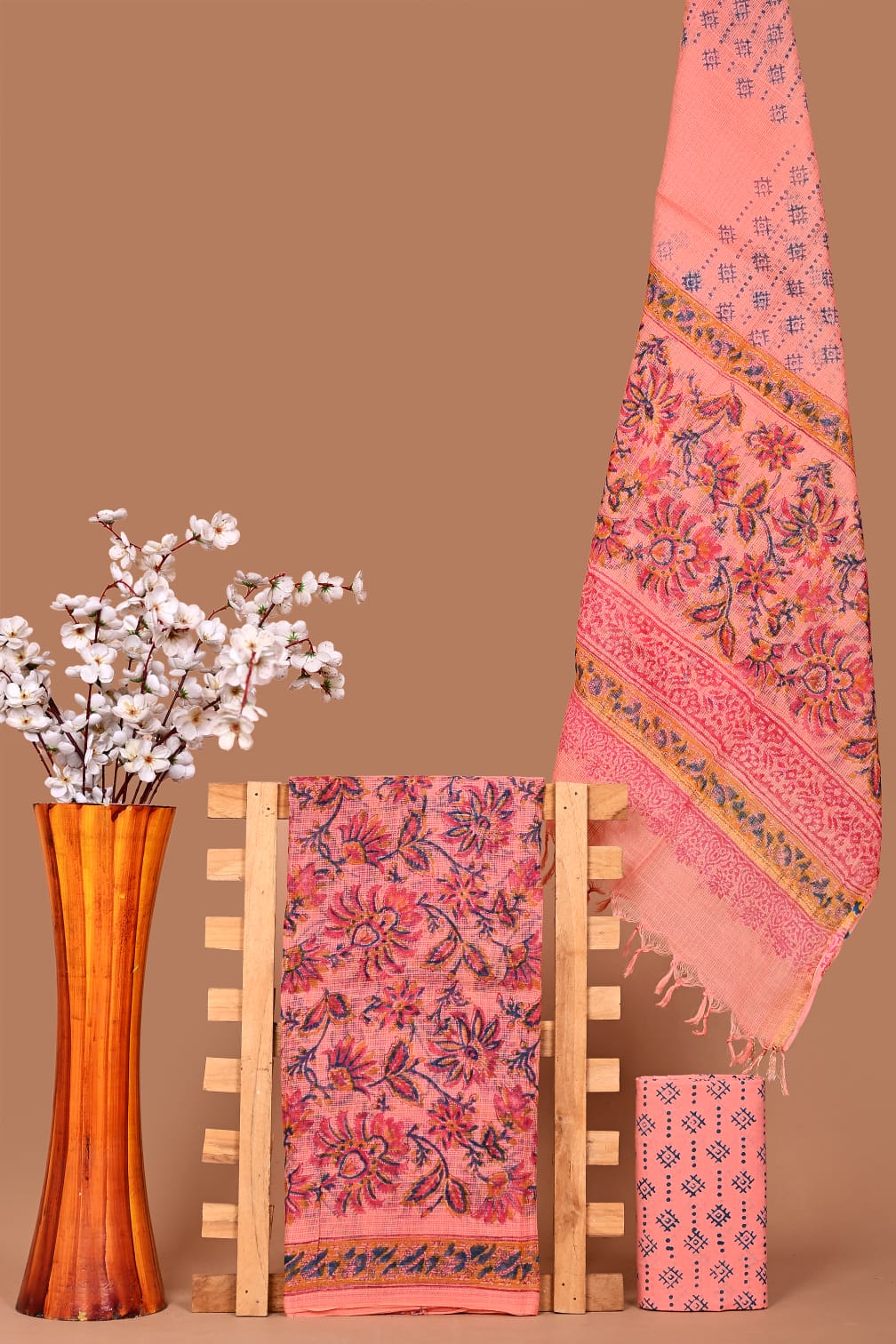 Floral Handblock Printed Kota Doria Suit Material With Kota Doria Dupatta with Jari Border | The Bhankar's| RF