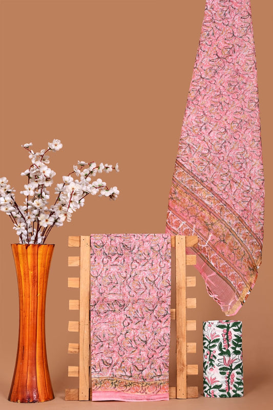 Bagru Dabu Handblock Printed Kota Doria Suit Material With Kota Doria Dupatta with Jari Border| The Bhankar's| RF