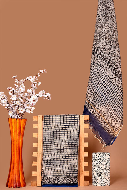 HANDBLOCK Kota Doria Suit Material With Kota Doria Dupatta with Jari Border| The Bhankar's | RF