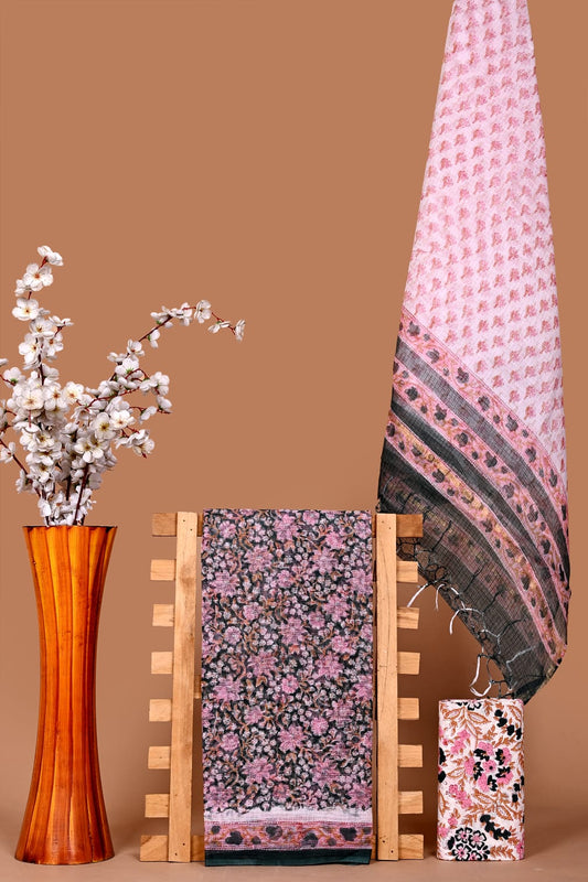 Handblock Printed Kota Doria Suit Material With Kota Doria Dupatta with Jari Border| The Bhankar's| RF