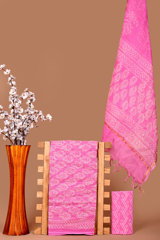 Discharge Handblock Printed Kota Doria Suit Material With Kota Doria Dupatta with Jari Border| The Bhankar's| RF