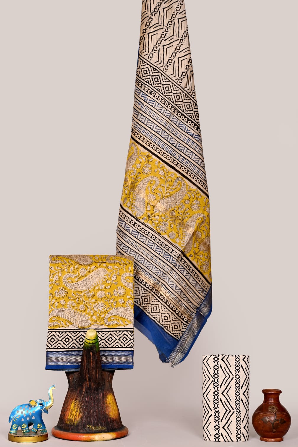 Bagru Natural Premium Maheshwari Silk Unstitched Suit with Cotton Bottom – Festive Ready | The Bhankar's | RF