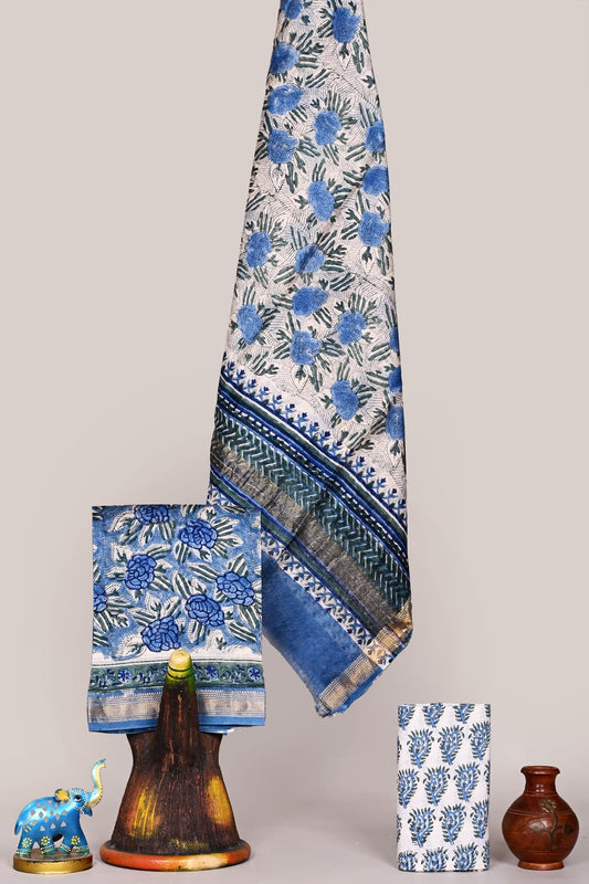 Premium Maheshwari Silk Unstitched Suit with Cotton Bottom – Festive Ready | The Bhankar's | RF