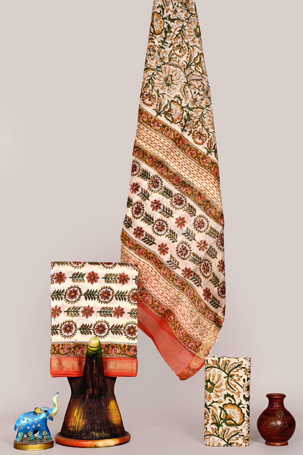 Handblock Print Premium Maheshwari Silk Unstitched Suit with Cotton Bottom – Festive Ready | The Bhankar's | RF