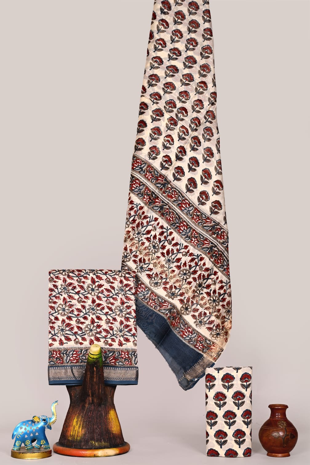 Beautiful Pink Handblock Premium Maheshwari Silk Unstitched Suit with Cotton Bottom – Festive Ready | The Bhankar's | RF