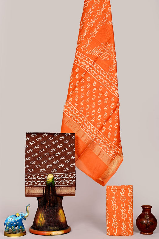 Blockprint Premium Maheshwari Silk Unstitched Suit with COTTON Bottom – Festive Ready | The Bhankar's RF