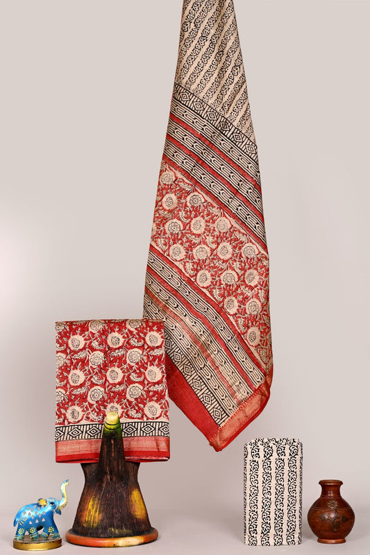 Premium Maheshwari Silk Unstitched Suit with Cotton Bottom – Festive Ready | THE BHANKAR'S | RF