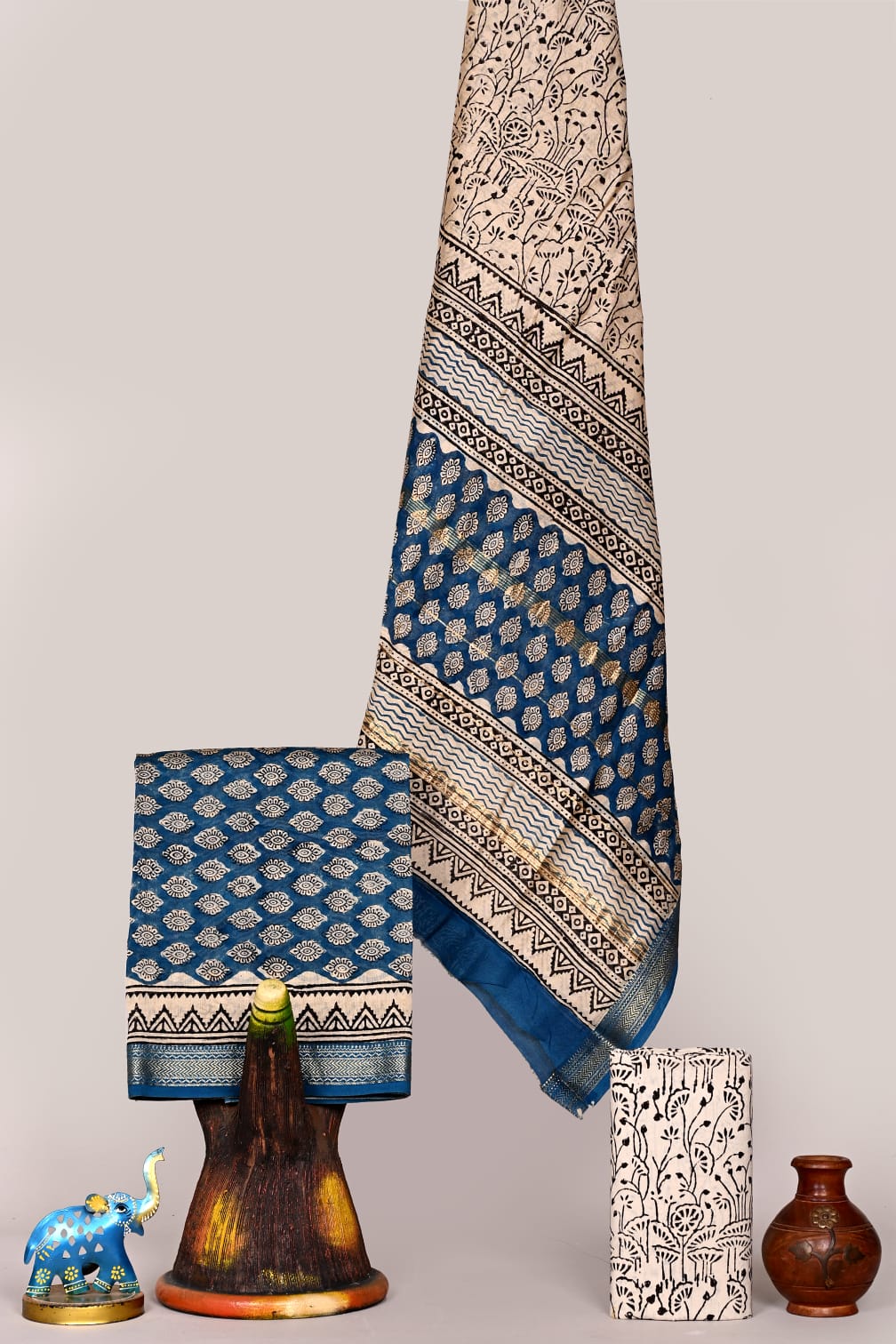 Premium Maheshwari Silk Unstitched Suit with Cotton Bottom – Festive Ready | The Bhankar's | RF