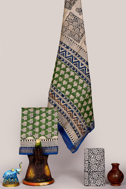 Bagru Premium Maheshwari Silk Unstitched Suit with Cotton Bottom – Festive Ready | The Bhankar's | RF