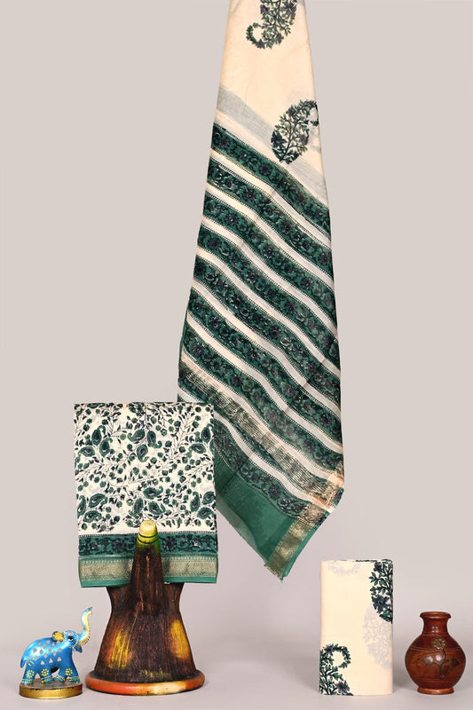 Premium Batik Maheshwari Silk Unstitched Suit with Cotton Bottom – Festive Ready | The Bhankar's | RF
