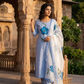 White Hand Painted Cotton Suit With Hand Painted Chiffon Dupatta