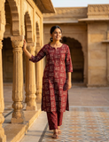 Wine Floral Print Top and Bottom Cotton Combo Set 2.5 Mtr Each