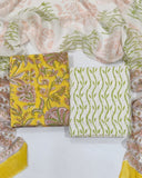 Rapid Hand Block Printed Cotton Suit With Chiffon Dupatta