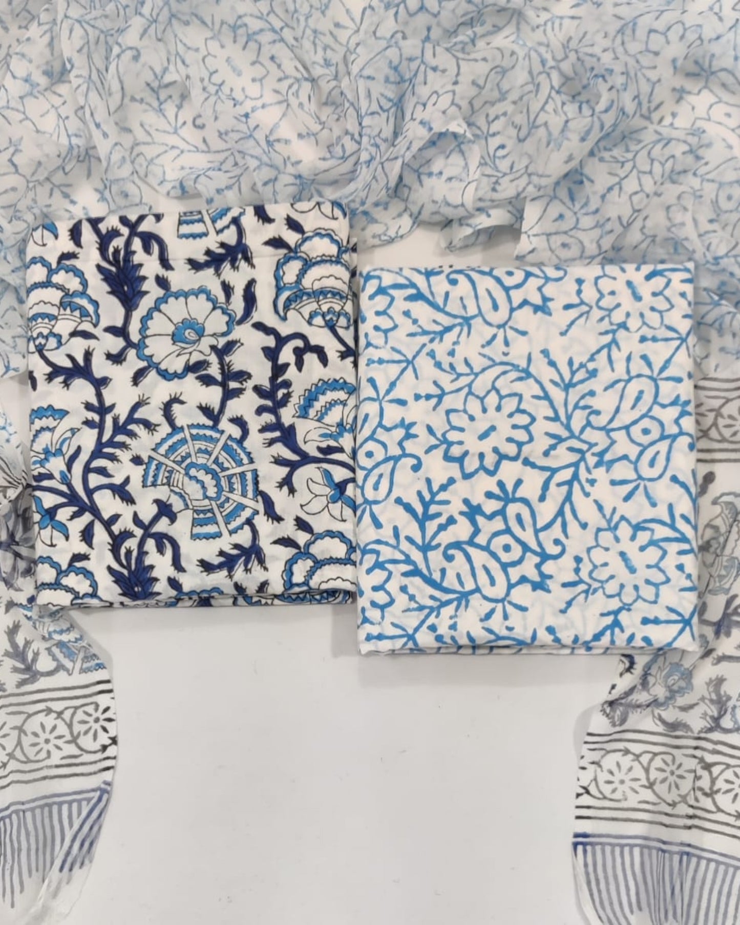 Rapid Hand Block Printed Cotton Suit With Chiffon Dupatta