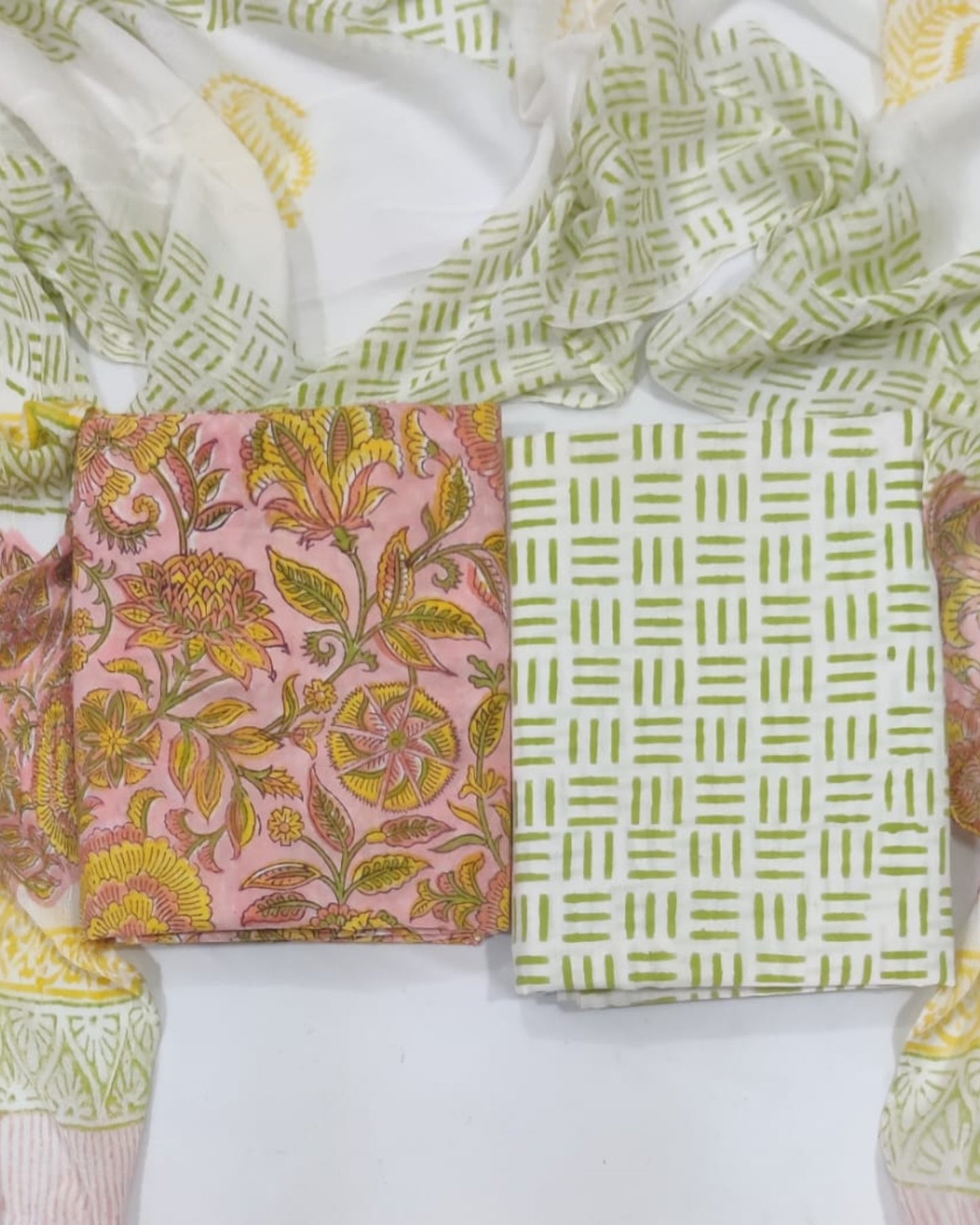 Rapid Hand Block Printed Cotton Suit With Chiffon Dupatta