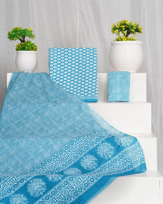 Hand Block Printed Cotton Suit With Mulmul Cotton Dupatta