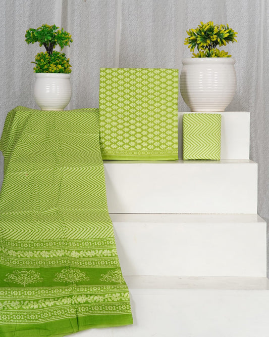 Hand Block Printed Cotton Suit With Mulmul Cotton Dupatta