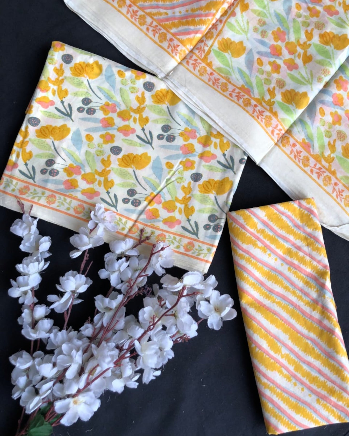 Hand Block Printed Cotton Suit With Mulmul Cotton Dupatta