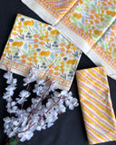 Hand Block Printed Cotton Suit With Mulmul Cotton Dupatta