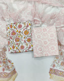 Rapid Hand Block Printed Cotton Suit With Chiffon Dupatta