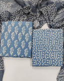 Dabu Hand Block Printed Cotton Suit With Chiffon Dupatta