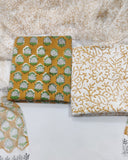 Rapid Hand Block Printed Cotton Suit With Chiffon Dupatta