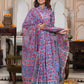 Bagru Handblock Printed Anarkali Set With Kota doria Dupatta with Zari Border